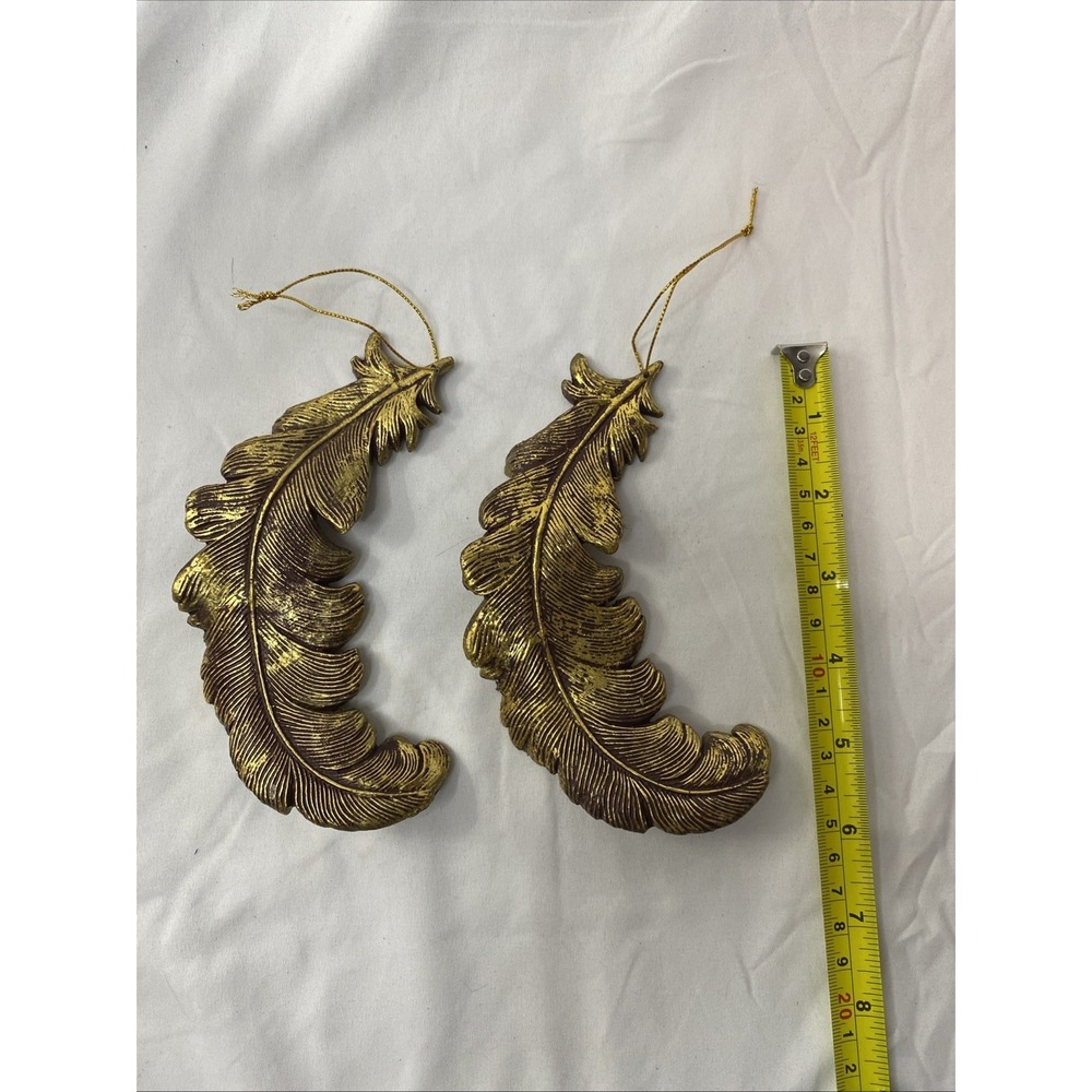 Set Of 2 Gold Toned Leaf Ornaments